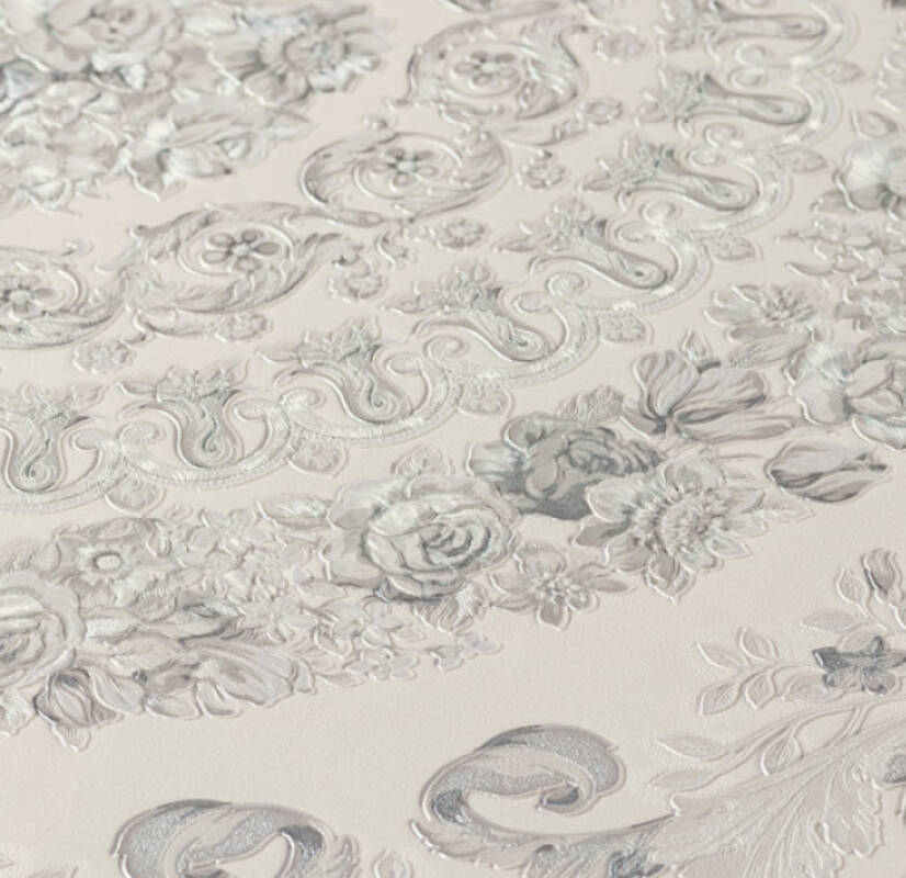 Classical Tile Baroque Textured Wallpaper in Grey/Silver from the Versace IV Collection
