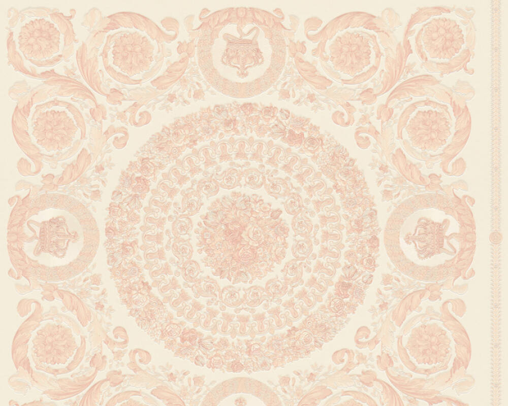 Classical Tile Baroque Textured Wallpaper in Pink/Ivory from the Versace IV Collection