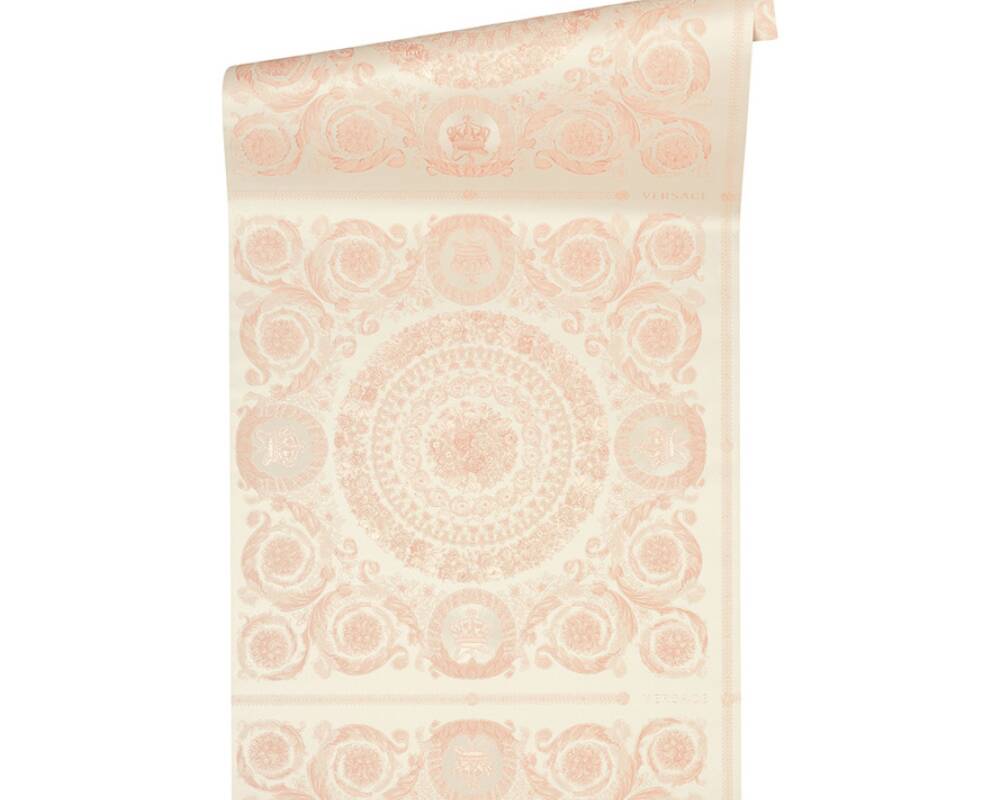 Classical Tile Baroque Textured Wallpaper in Pink/Ivory from the Versace IV Collection
