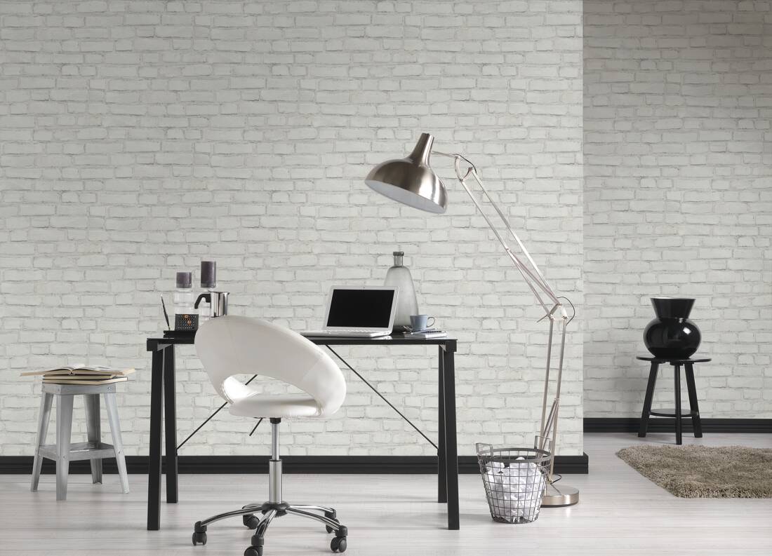 Brick Cottage Wallpaper in Stone/White