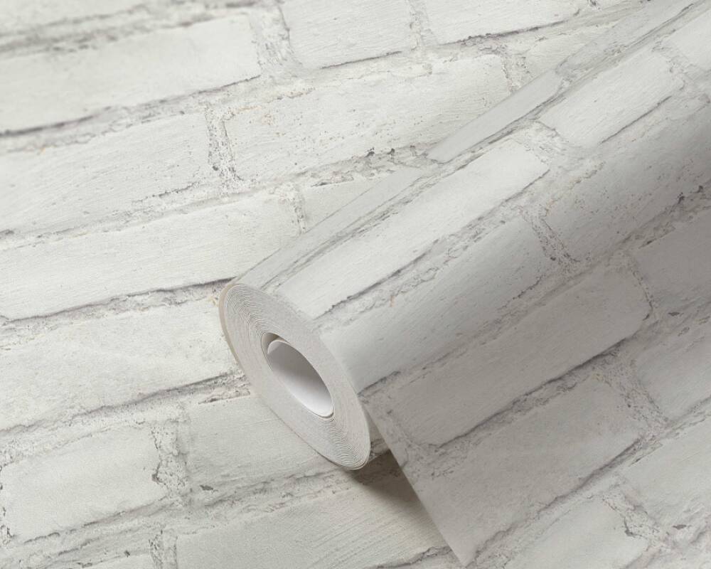 Brick Cottage Wallpaper in Stone/White