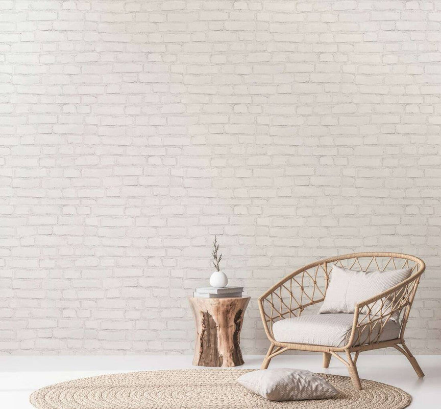 Brick Cottage Wallpaper in Stone/White