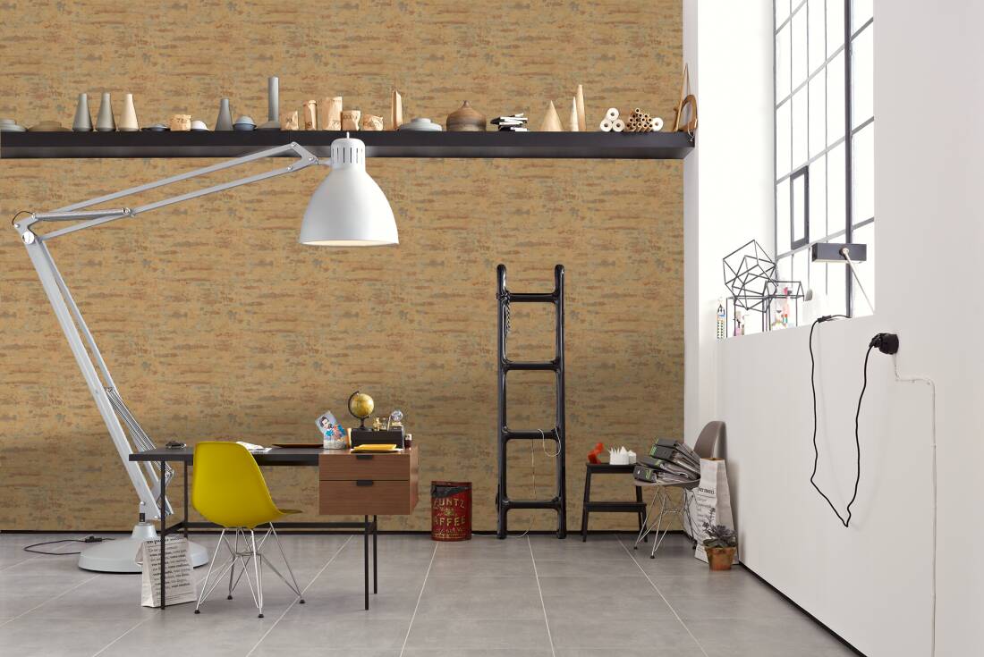 Distressed Stone Wallpaper in Orange/Blue