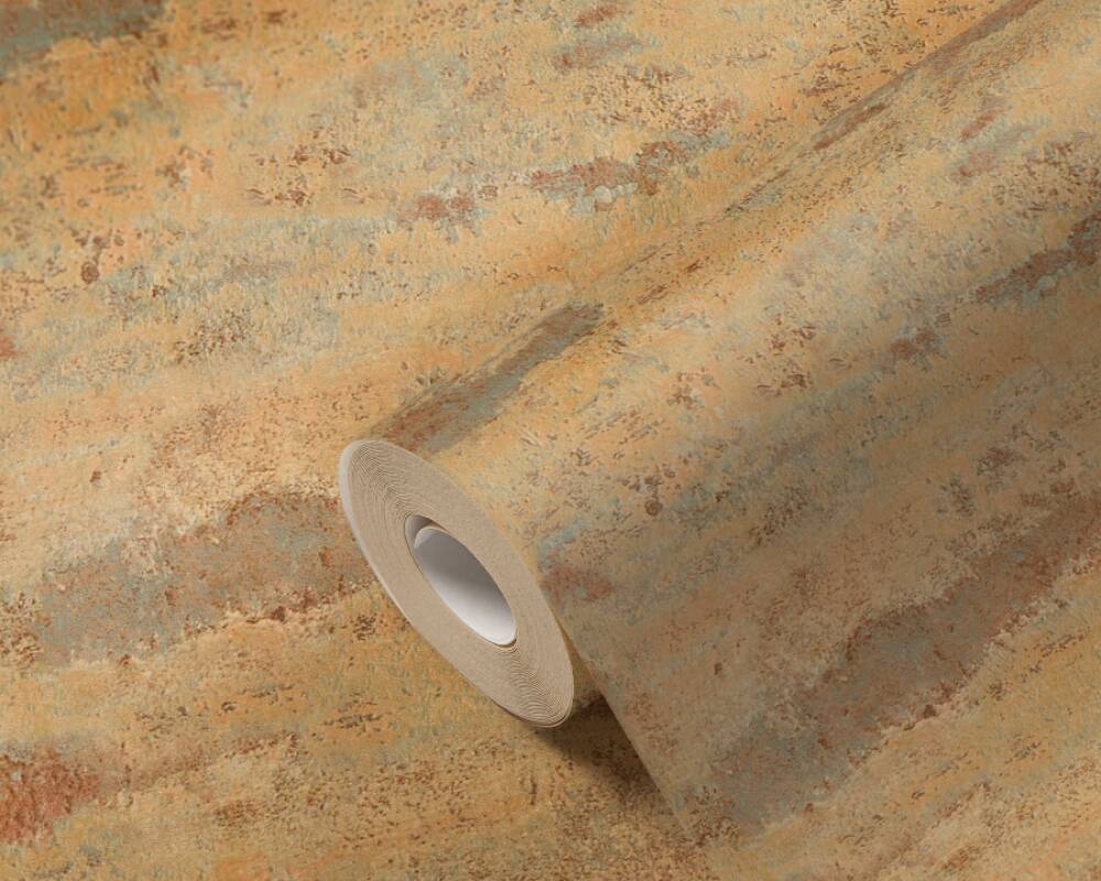 Distressed Stone Wallpaper in Orange/Blue