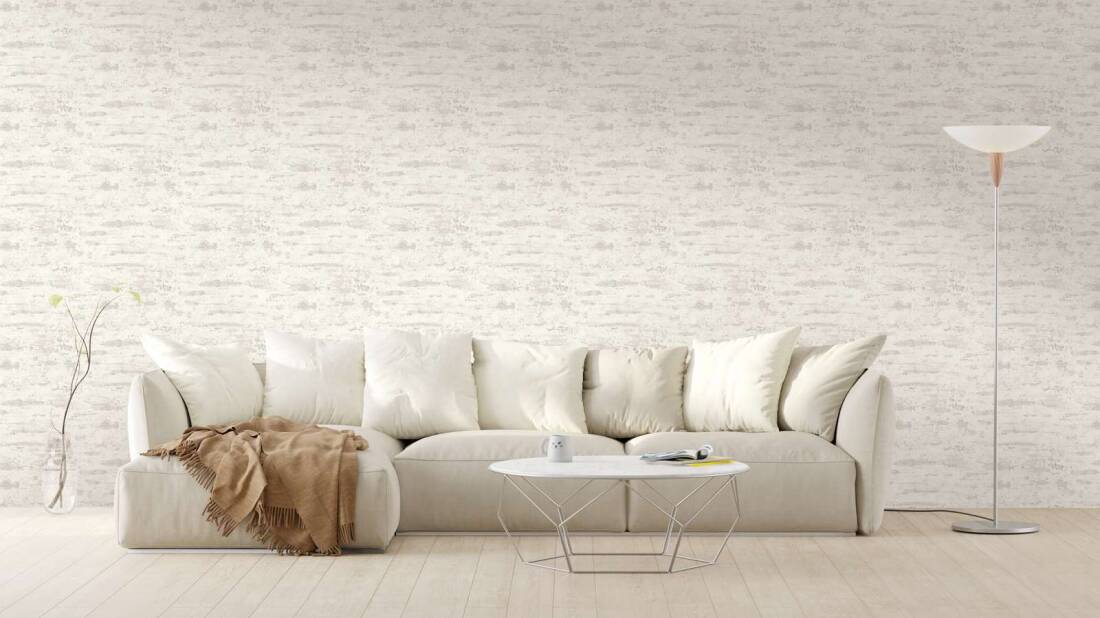 Distressed Stone Wallpaper in White