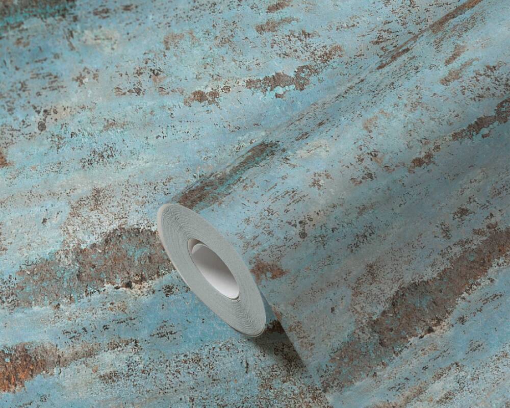 Distressed Stone Wallpaper in Blue/Brown