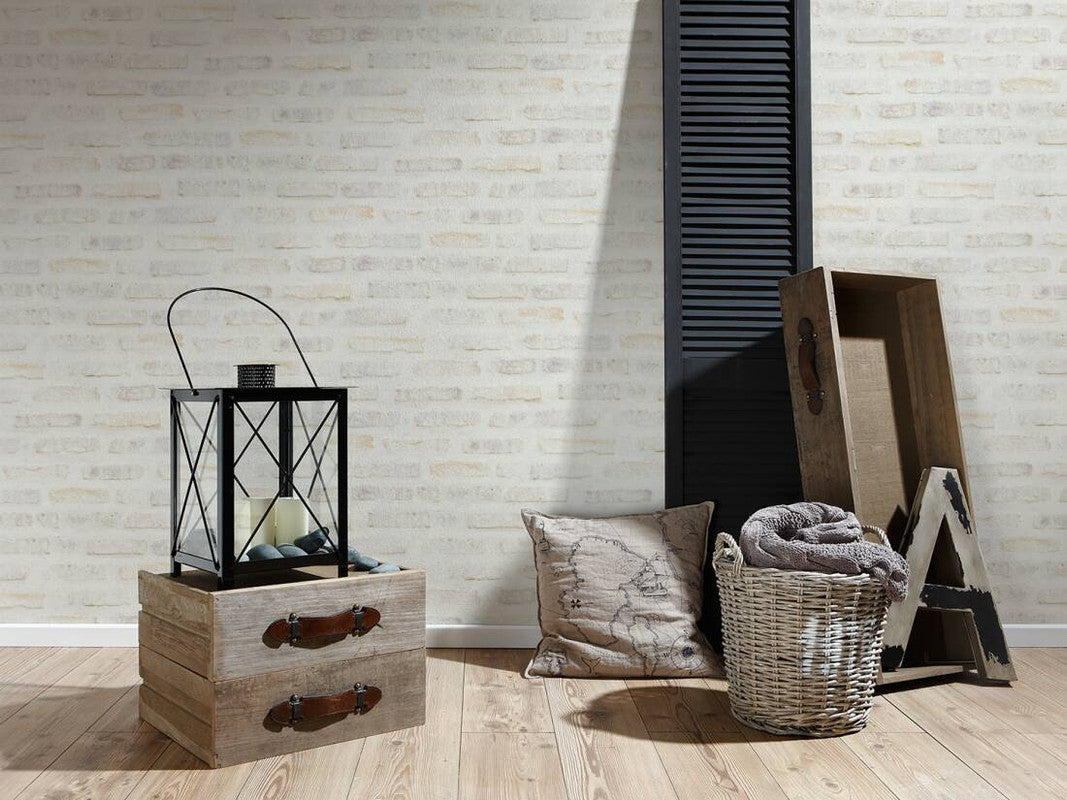 Brick Deco Wallpaper in White/Grey/Red