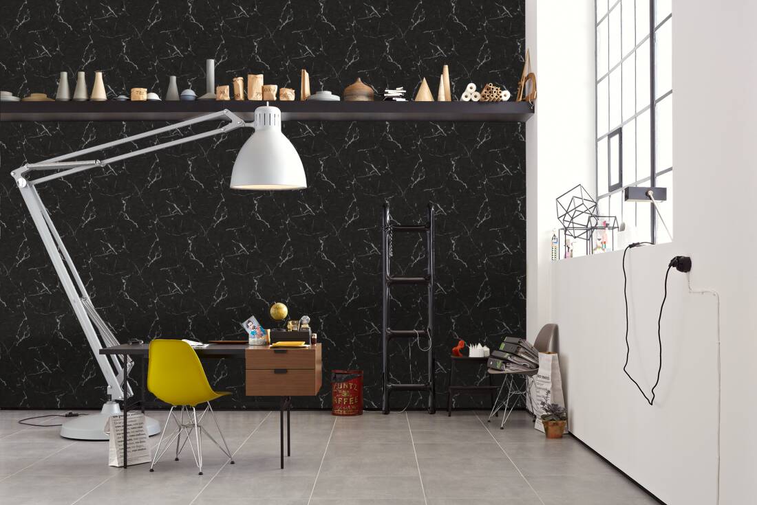 Marble Structures Wallpaper in Black/Grey/Metallic