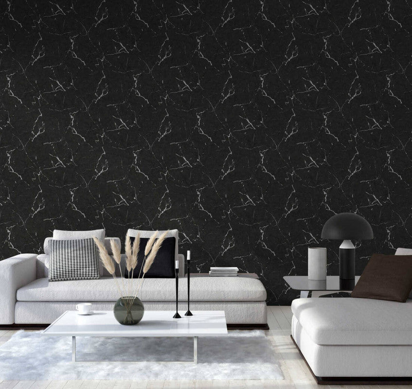 Marble Structures Wallpaper in Black/Grey/Metallic