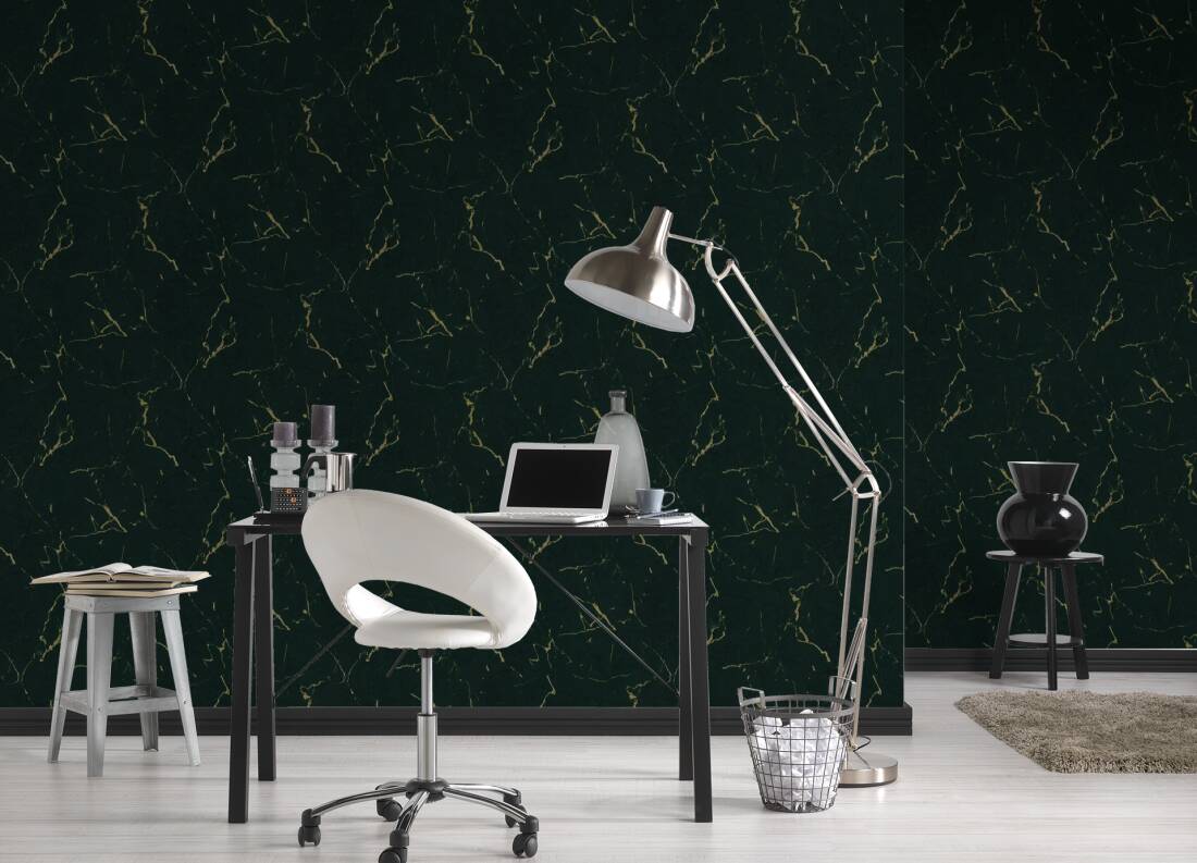 Marble Structures Wallpaper in Dark Green/Metallic