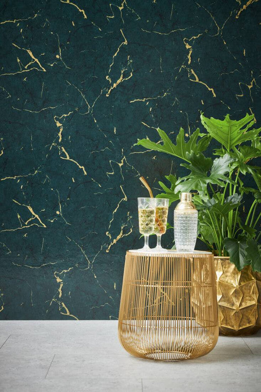 Marble Structures Wallpaper in Dark Green/Metallic