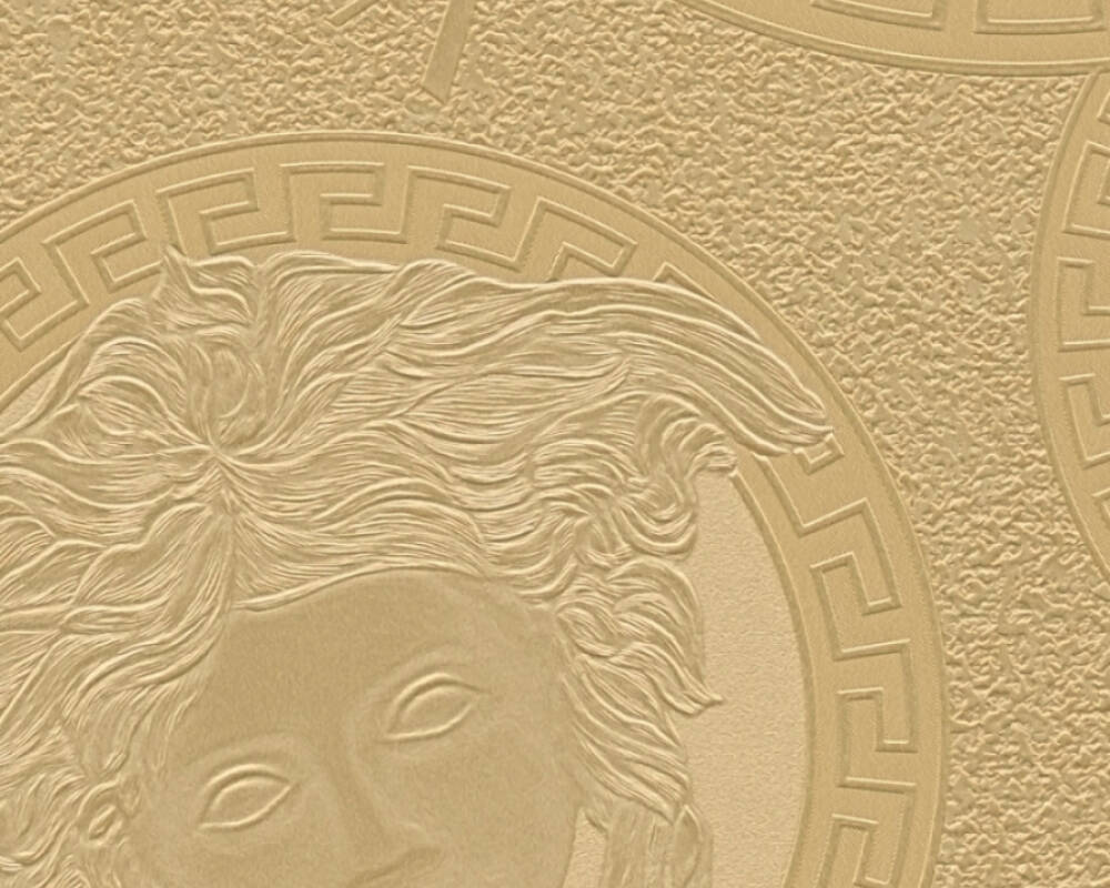 Medusa Head Silhouette Textured Wallpaper in Gold from the Versace V Collection