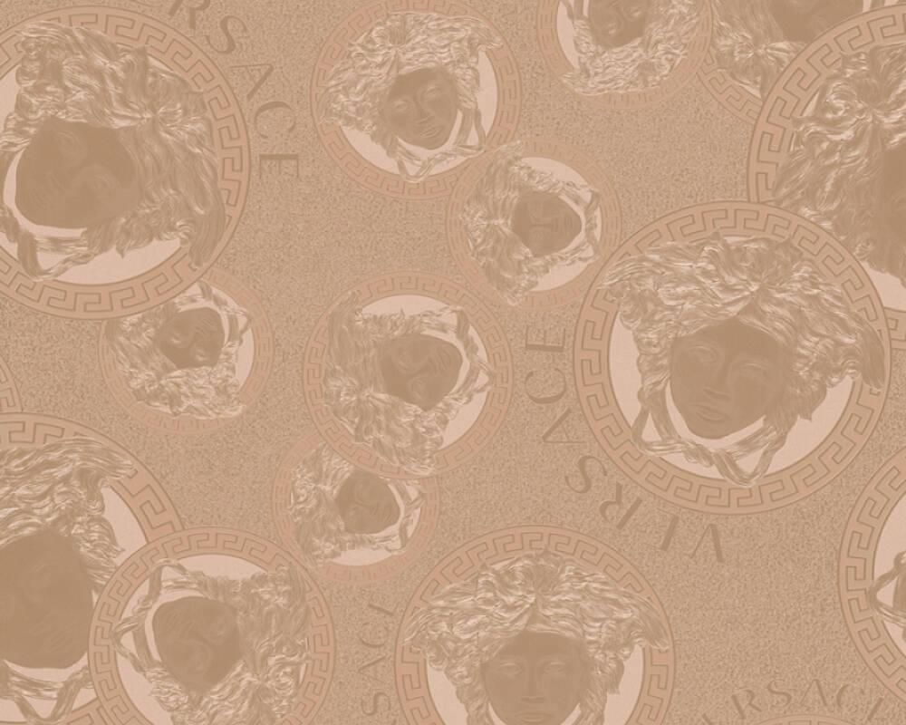 Medusa Head Silhouette Textured Wallpaper in Gold/Beige by Versace Home