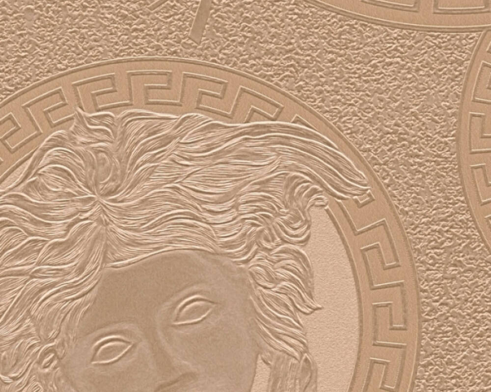 Medusa Head Silhouette Textured Wallpaper in Gold/Beige from the Versace V Collection