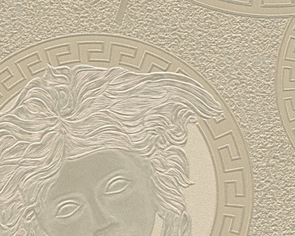 Medusa Head Silhouette Textured Wallpaper in Gold/Grey from the Versace V Collection