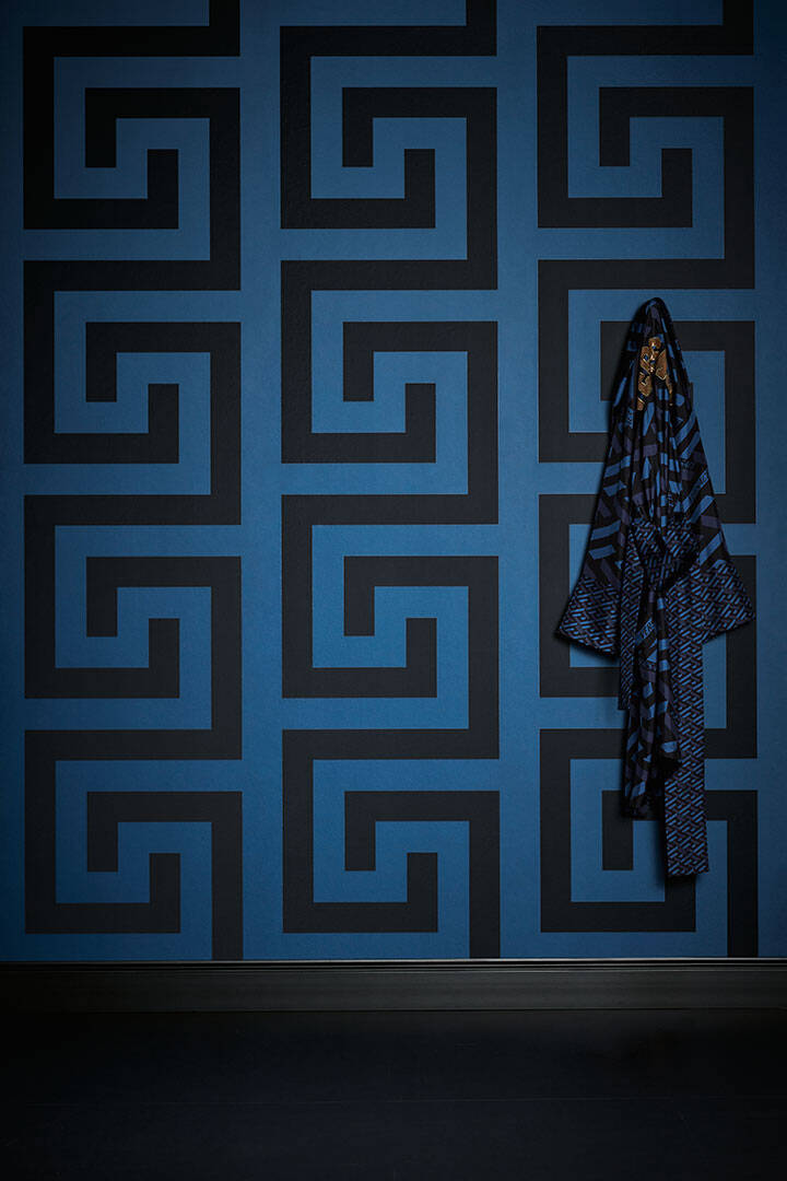 Geometry Figures Textured Wallpaper in Blue/Black from the Versace V Collection