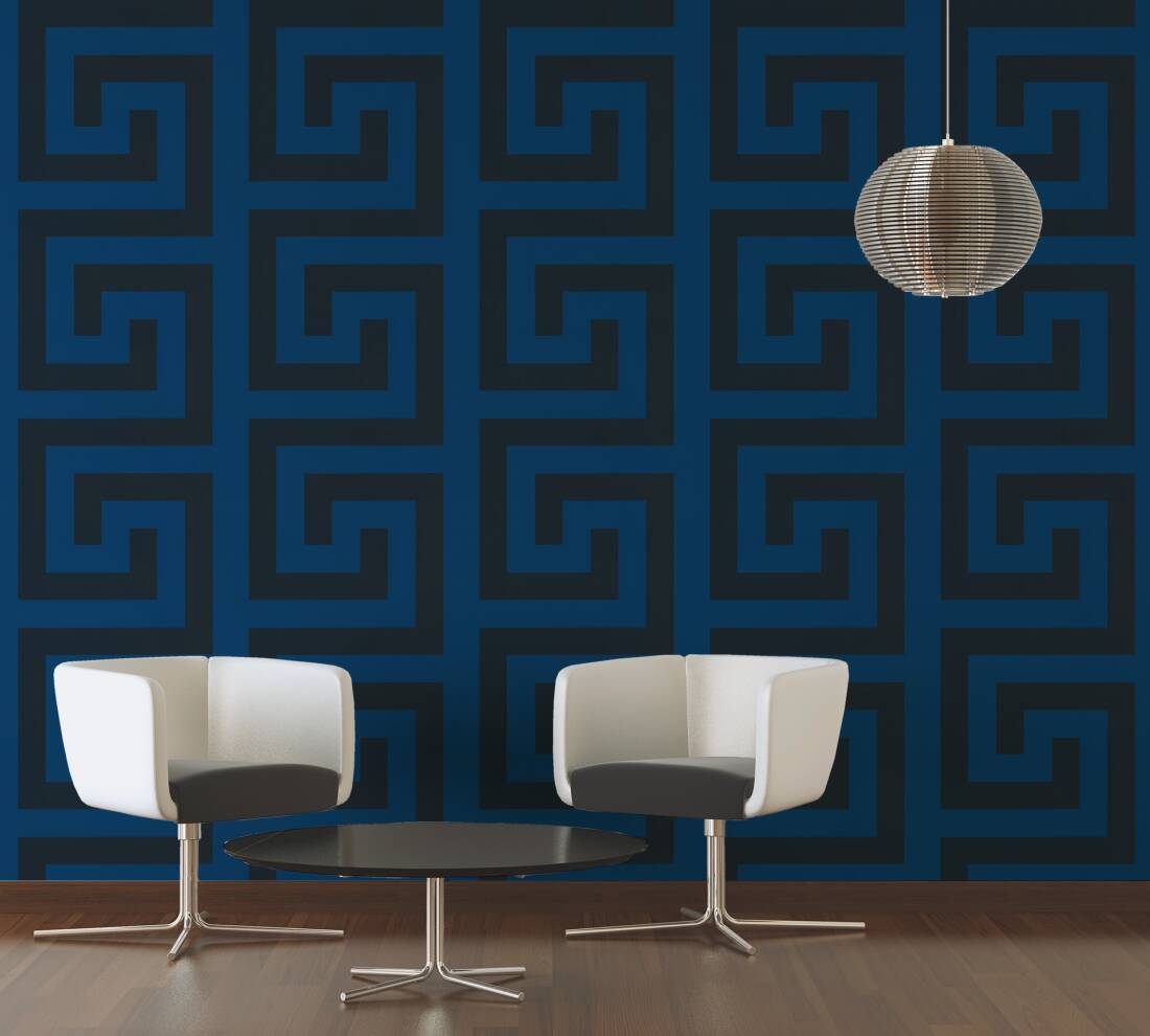 Geometry Figures Textured Wallpaper in Blue/Black from the Versace V Collection