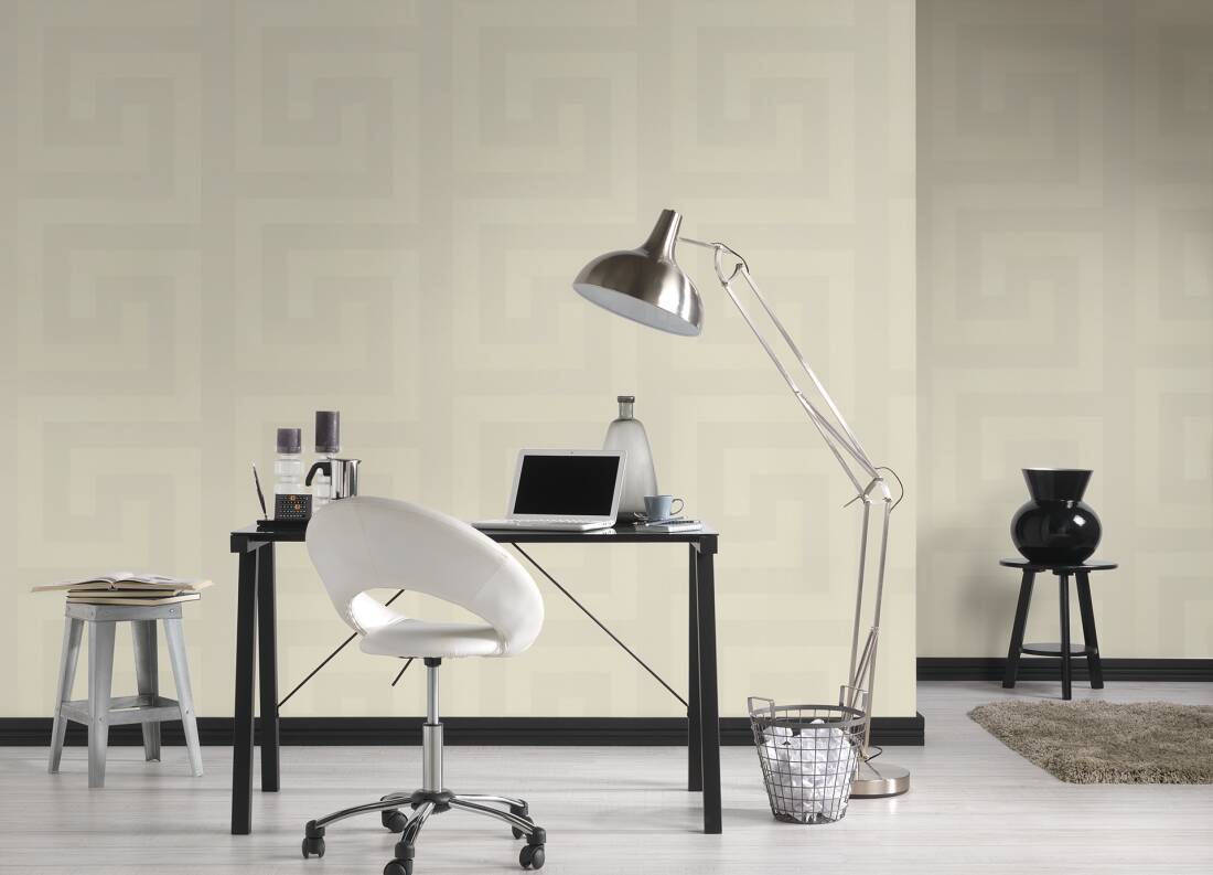 Geometry Figures Textured Wallpaper in Yellow/Cream from the Versace V Collection