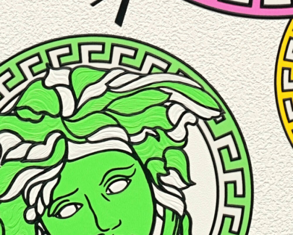 Medusa Head Textured Wallpaper in White/Multi from the Versace V Collection