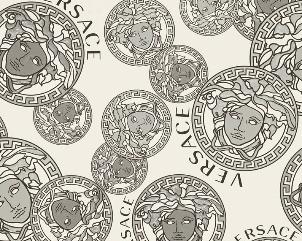 Medusa Head Textured Wallpaper in Black/White by Versace Home