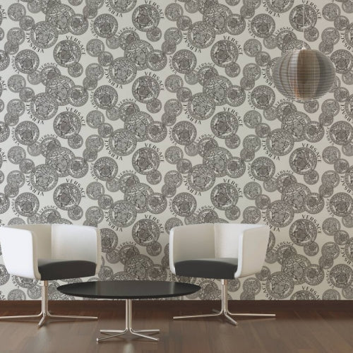 Medusa Head Textured Wallpaper in Black/White by Versace Home