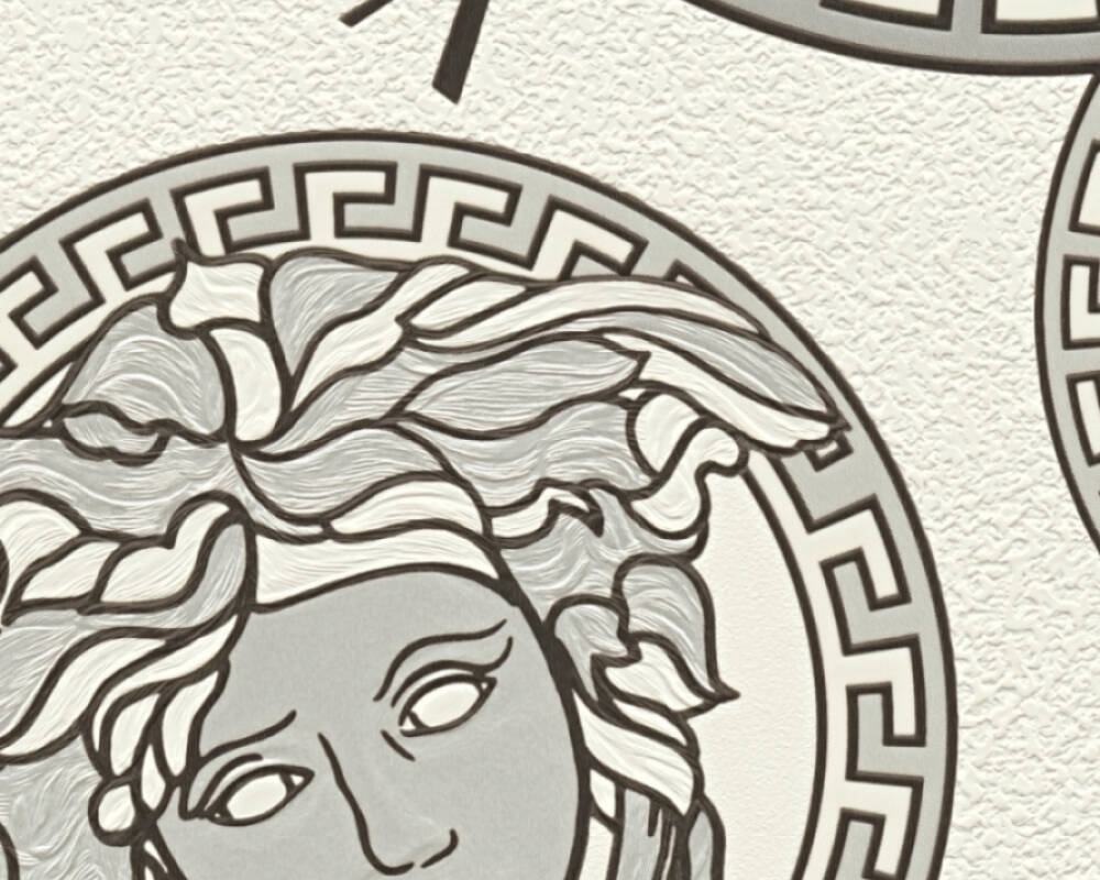 Medusa Head Textured Wallpaper in Black/White from the Versace V Collection