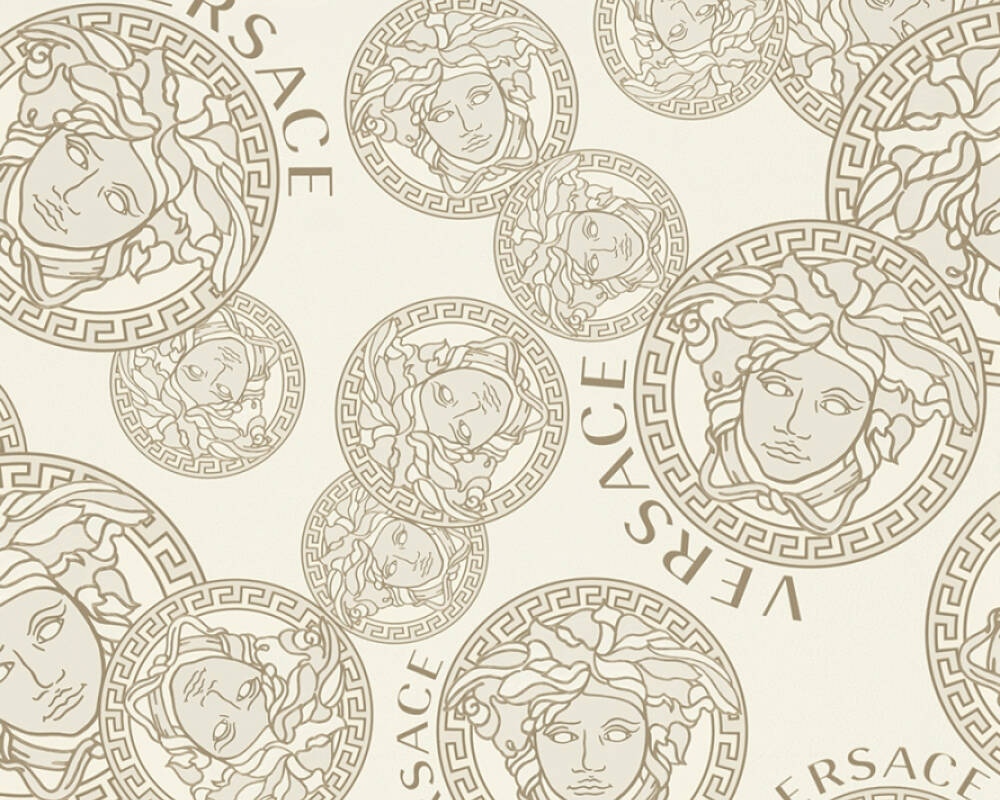 Medusa Head Textured Wallpaper in Gold/Cream by Versace Home