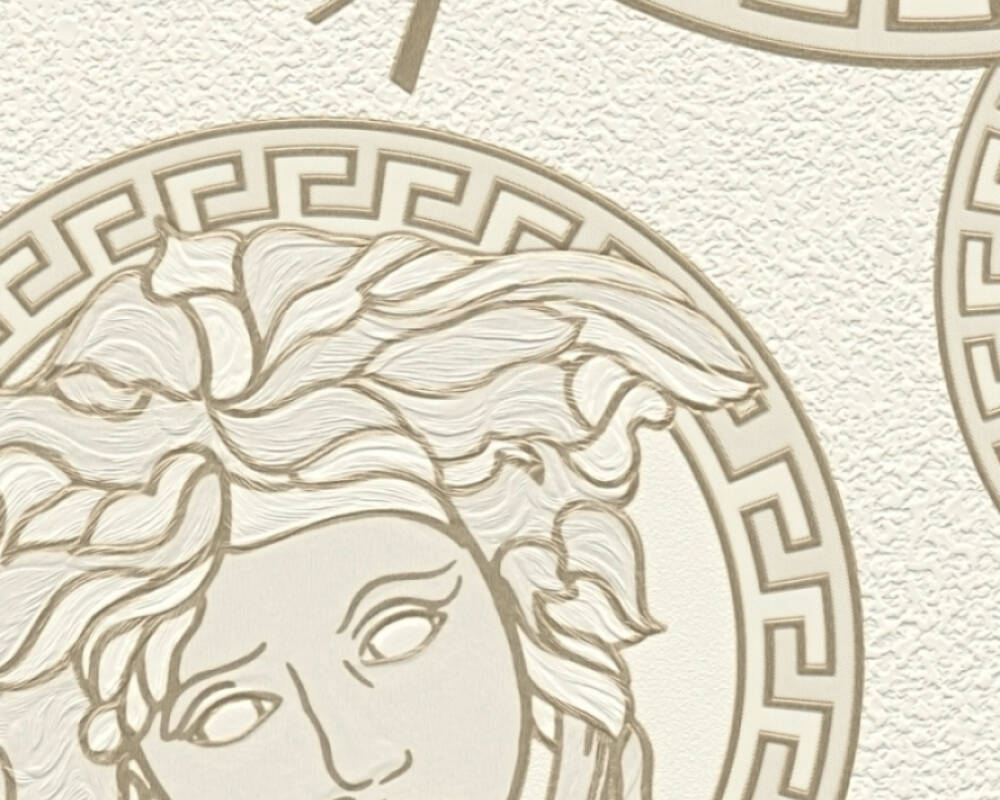 Medusa Head Textured Wallpaper in Gold/Cream from the Versace V Collection