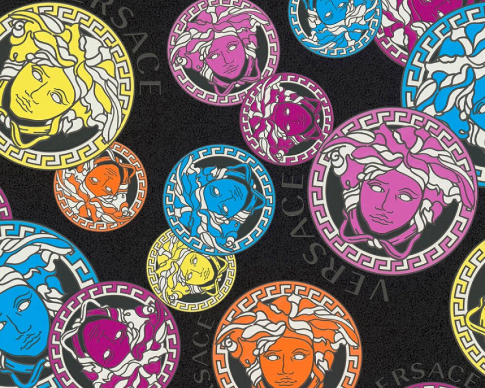 Medusa Head Textured Wallpaper in Black/Multi by Versace Home