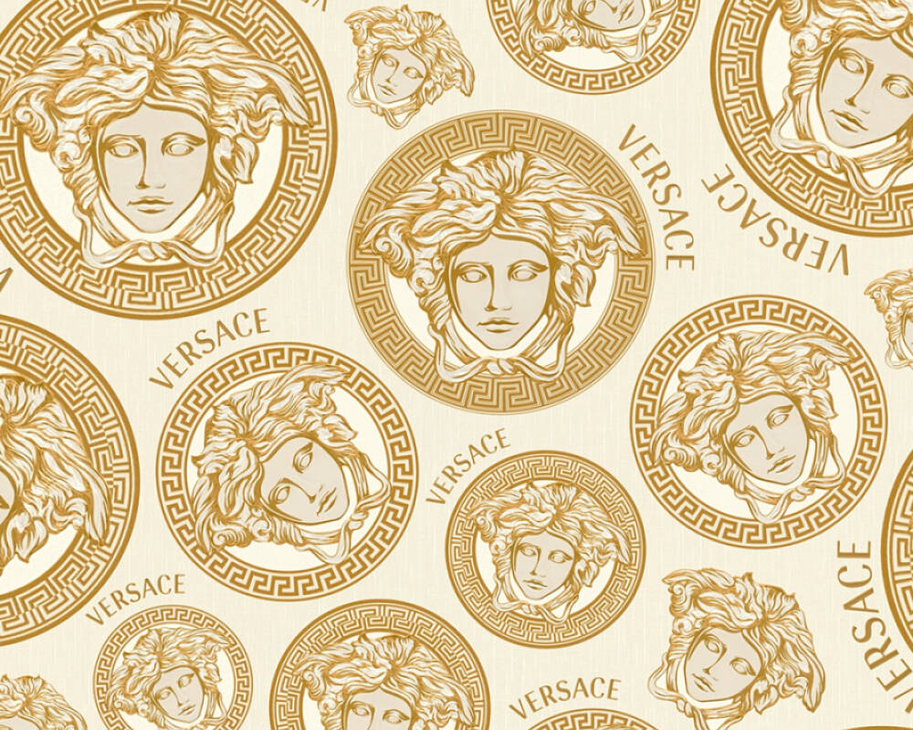 Medusa Head Textured Wallpaper in Gold/Black by Versace Home