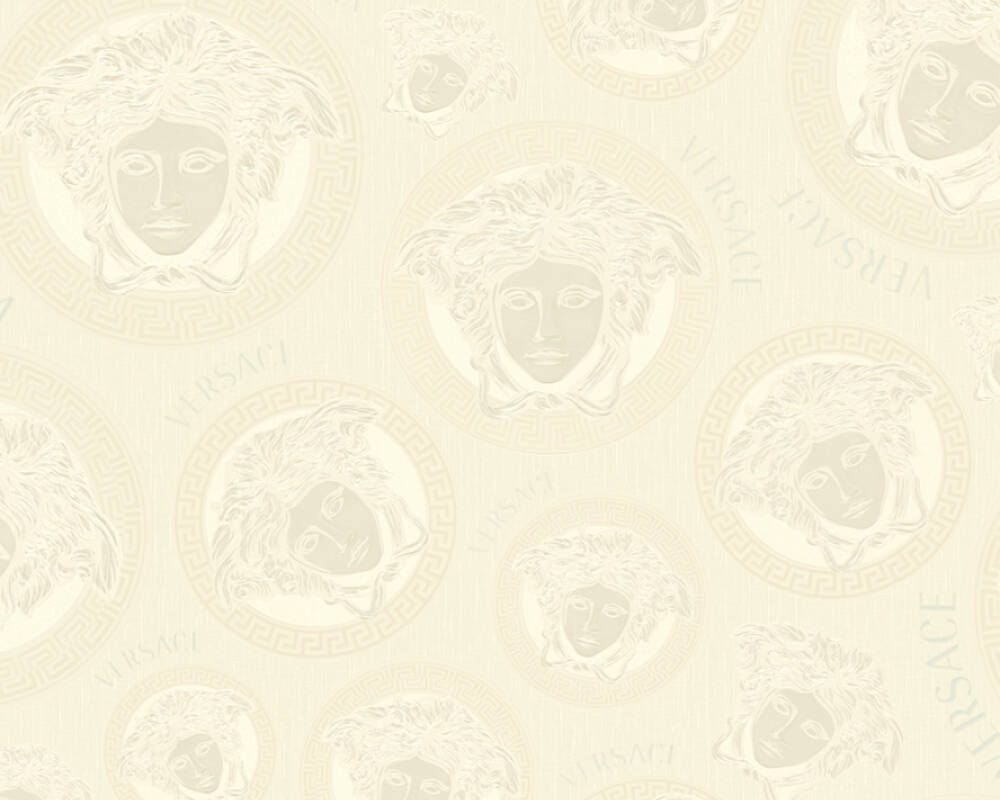 Medusa Head Textured Wallpaper in Cream/White by Versace Home
