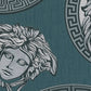Medusa Head Textured Wallpaper in Black/Blue from the Versace V Collection