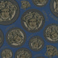Medusa Head Textured Wallpaper in Blue/Gold by Versace Home