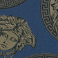 Medusa Head Textured Wallpaper in Blue/Gold from the Versace V Collection