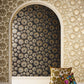 Medusa Head Textured Wallpaper in Gold/Black from the Versace V Collection