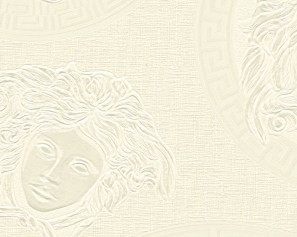 Medusa Head Textured Wallpaper in Cream/White from the Versace V Collection