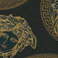 Medusa Head Textured Wallpaper in Black/Gold from the Versace V Collection