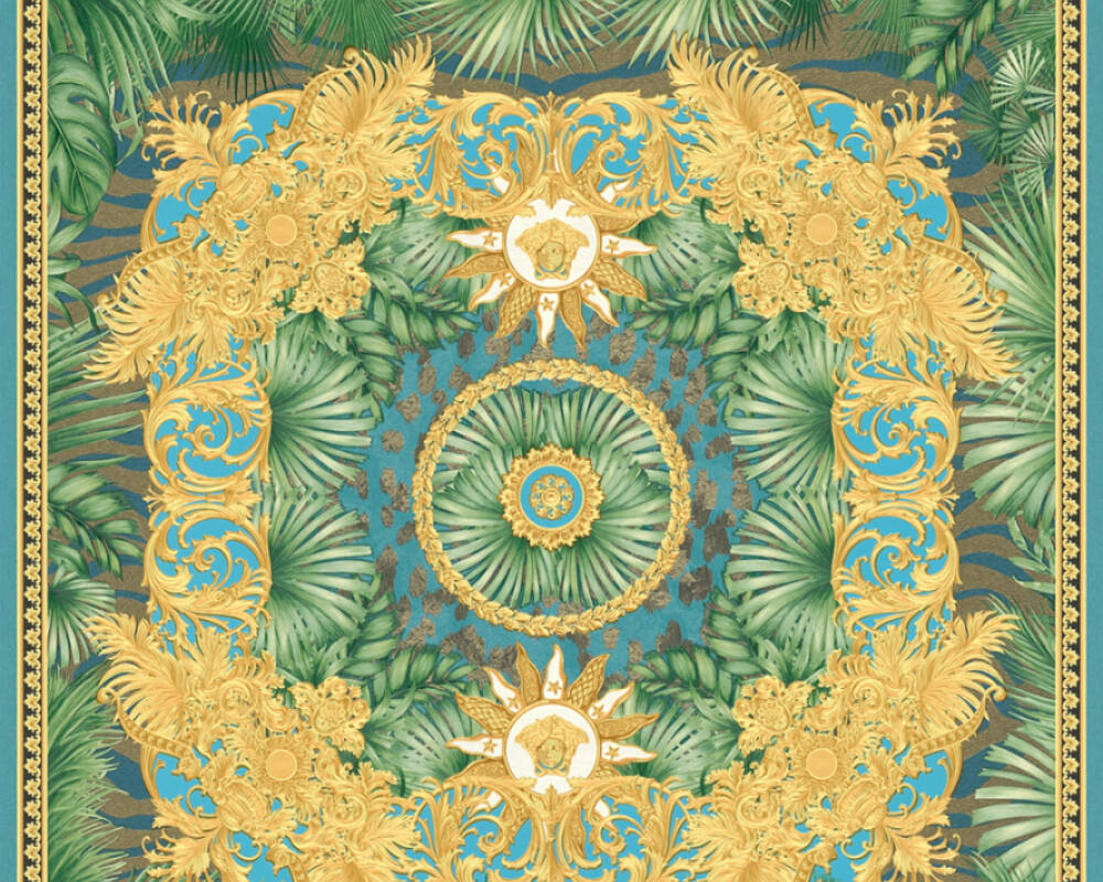 Baroque Ornaments Textured Wallpaper in Green/Multi by Versace Home