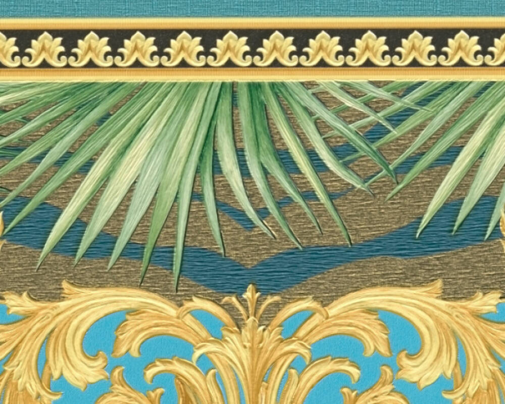 Baroque Ornaments Textured Wallpaper in Green/Multi from the Versace V Collection