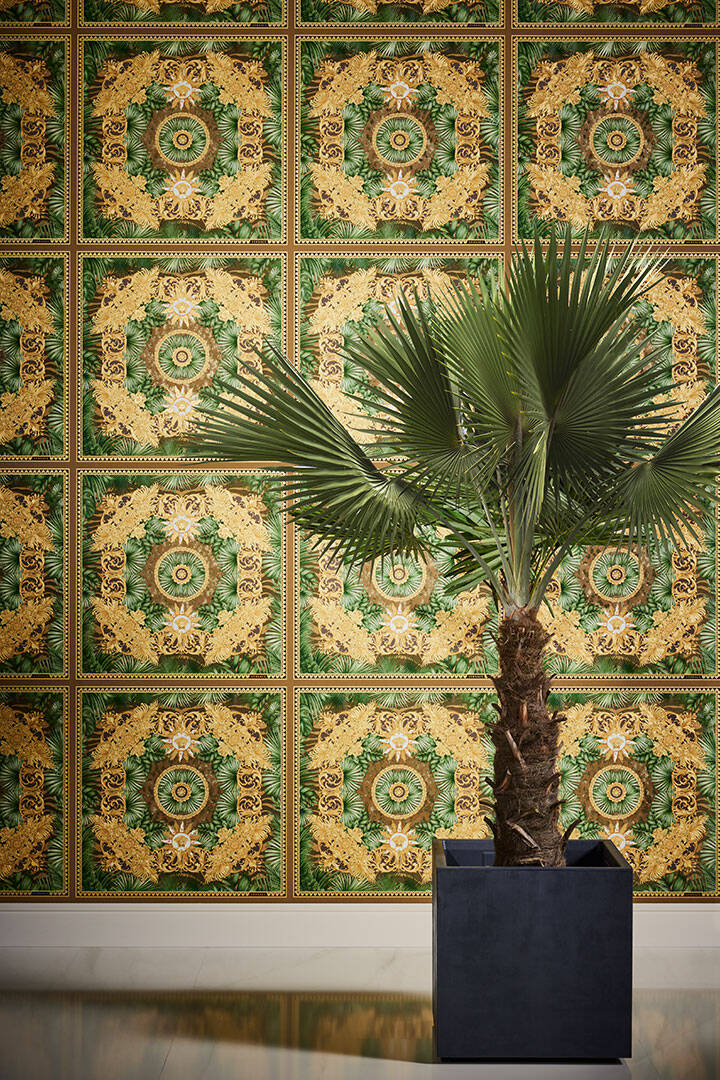Baroque Ornaments Textured Wallpaper in Brown/Multi from the Versace V Collection