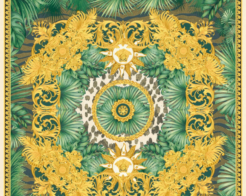 Baroque Ornaments Textured Wallpaper in Cream/Multi by Versace Home
