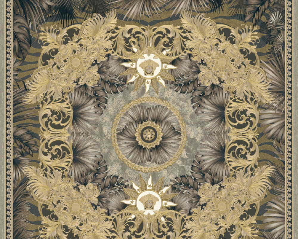 Baroque Ornaments Textured Wallpaper in Black/Gold by Versace Home
