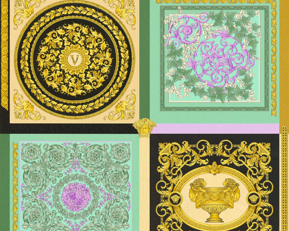 Baroque Squares Textured Wallpaper in Gold/Multi by Versace Home