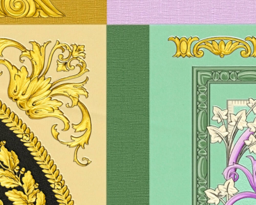 Baroque Squares Textured Wallpaper in Gold/Multi from the Versace V Collection