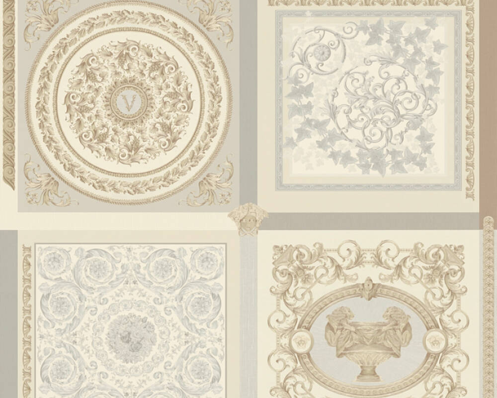 Baroque Squares Textured Wallpaper in Cream/Grey by Versace Home