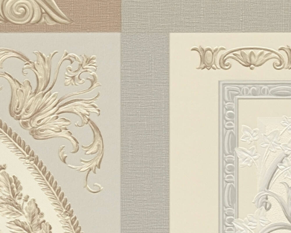 Baroque Squares Textured Wallpaper in Cream/Grey from the Versace V Collection