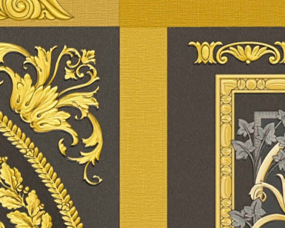 Baroque Squares Textured Wallpaper in Black/Gold from the Versace V Collection