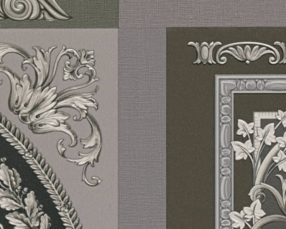Baroque Squares Textured Wallpaper in Black/Grey from the Versace V Collection