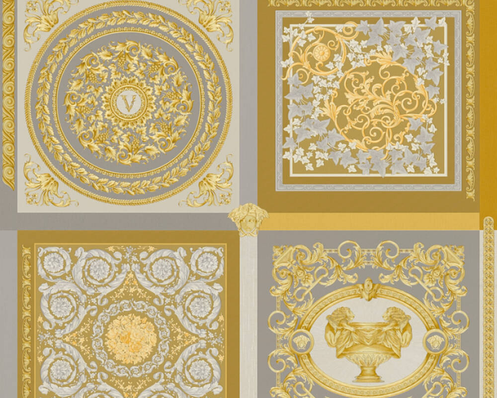 Baroque Squares Textured Wallpaper in Cream/Gold by Versace Home