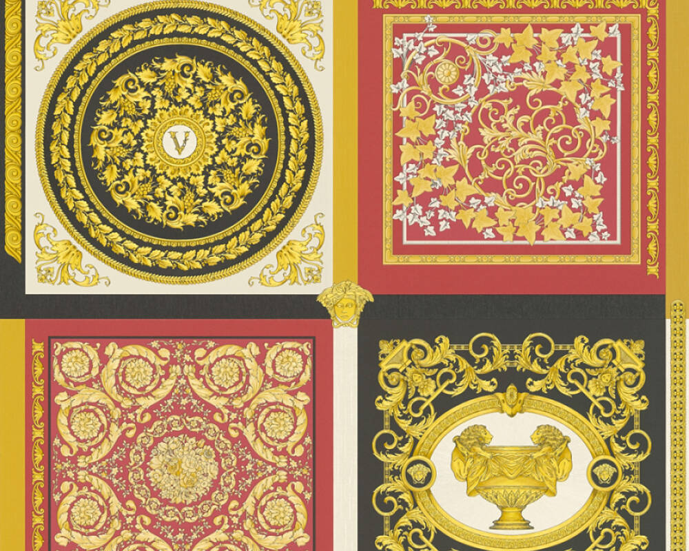 Baroque Squares Textured Wallpaper in Red/Gold by Versace Home